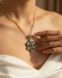 Green Onyx Aura Polki Pendant Set