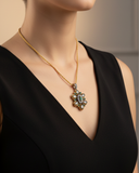 Green Onyx Aura Polki Pendant Set