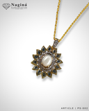 Polki Pendant Set with Pearls – 22K Gold Polish, Pure Silver