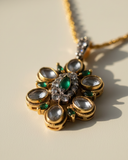 Green Onyx Aura Polki Pendant Set