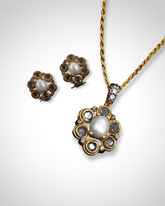 Polki Pendant Set with Pearls – 22K Gold Polished Silver