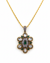 Green Onyx Aura Polki Pendant Set