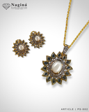 Polki Pendant Set with Pearls – 22K Gold Polish, Pure Silver